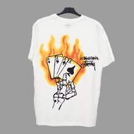 TSHIRT STUSSY FIRE CARD WHITE ORIGINAL KAOS PRIA WANITA BRANDED HYPE
