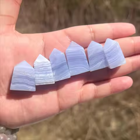 Rare Blue Lace Agate Tower, Banded Blue Agate Mineral, Agate Point, Crystal Wand, Crystals for Decor