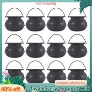 12Pcs Mini Black Cauldron with Handle Halloween Mini Witch Cauldron Halloween Pot Candy Holder for H