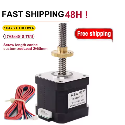 NEMA17 Screw Stepper Motor 1.7A 40N.CM 17HS4401S-T8 L100-300MM With Copper Nut Lead 2MM For 3D Medic