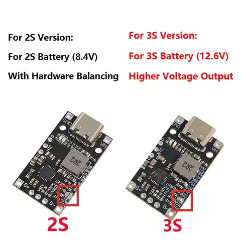 Type-C USB 2S 3S Li-ion Battery Charger Module 15W with Balance QC Fast Charge 8.4V 12.6V 1.5A Boost