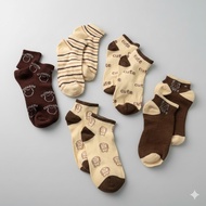 MATA Bundling Socks 5 Pairs Short Socks Below the Ankle Patterned Socks - Brown