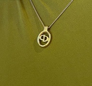 Dior橢圓形CD中古金色項鍊頸鏈 絨面首飾盒 情人節禮物