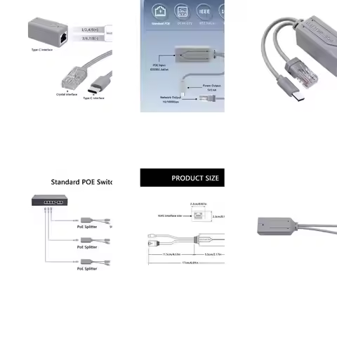 652F Type C PoE Splitter with RJ45 Port Type C Port 48V To 5V2.4A Power 10/100Mbps For NonPoE Device