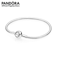 Pandora Silver Snake Chain Bracelet with round clib สร้อยข้อมือ สร้อยข้อมือสีเงิน สร้อยข้อมือ แพนดอร่า