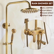 RUNZE All Copper Rain Shower Set European Retro Bathroom Shower Full Set With Shower Head
