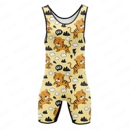 New Funny Wrestling Singlet Fitness Sleeveless Skinsuit Men's Leotard Outfit GYM Triathlon PowerLift