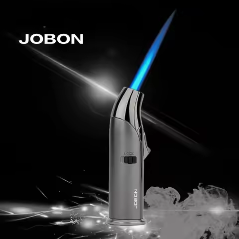 JOBON Metal Butane Gas Lighter Outdoor Windproof Blue Flame Straight Turbo Flare Gun Cigar BBQ Jewel