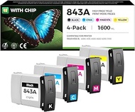 843A Ink Cartridge 400ml Set 4-Pack with Chip Replacement for HP 843A Ink C1Q57A C1Q58A C1Q59A C1Q60