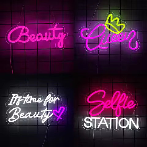 Selfie Station Here Neon Sign,Beauty LED Light Up Sign for Wall Decor Selfie Neon Light for Selfie S