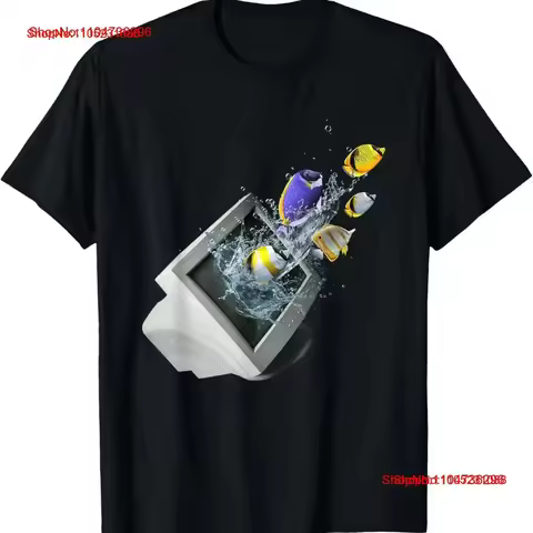 Frutiger Aero Aesthetic Tech Computer Aquarium Fishes T Shirt vintage Washed fashion Stretched desig