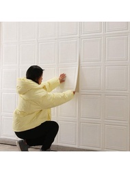 1入組3D磚塊壁紙白色泡沫牆貼裝飾用品