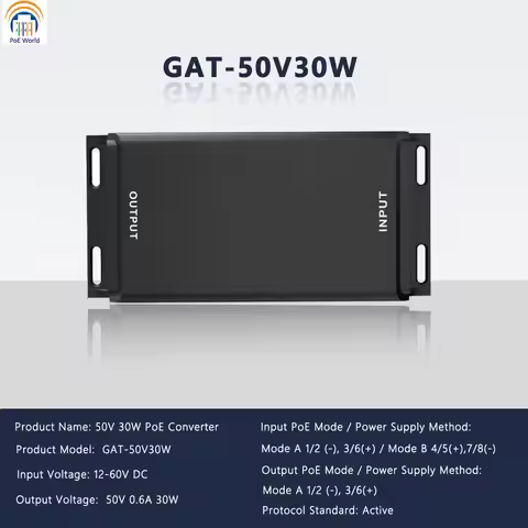 Solar DC Powered PoE+ Gigabit Injector 12V 24V DC to 50V 802.3at Active POE Single Port PoE Converte