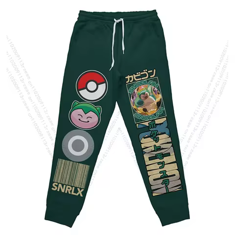 Snorlax Pokemon Trousers Men's Anime Cosplay Costume Print Casual StreetwearSweatpants Sports Tee Br