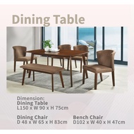 Dining Set 1+4 + Bench Solid Wood Dining Table Arm Chair Rectangle Dining Table 1.5m