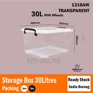 Abbaware Clear Storage Box Transparent (30L) Kotak Simpanan roda/Storage Box with wheels/ Storage container