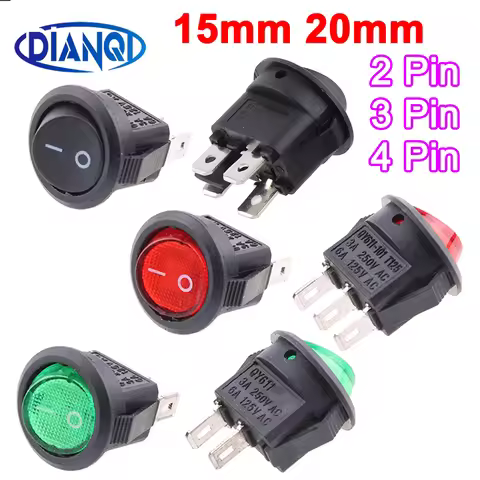 1Pc 15mm/20mm Mini Round rectangle Black Push Button Switch 2pin 3A 125V/6A 250VAC KCD 3Pin Snap-in 