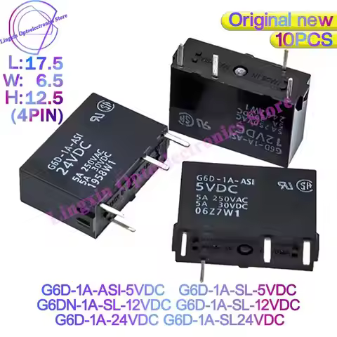 10Pcs/Lot Power PCB Relays G6D-1A-ASI G6DN-1A-SL G6D-1A 5v 12v 24v Relay DC 5A SPST-NO 1a G6D-1A-ASI