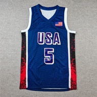 2024 USA Olympic Blue Basketball Jersey Breathable Embroid Fan Edition No.5 Edwards For 160cm~190cm 