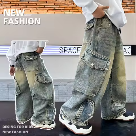 Baby Boy Jeans Child Vintage Pants Tween Boy Denim Teenage Spring Autumn Long Pants Toddler Loose Y2