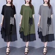 Warehouse No. 9 Large Size Dress Loose Comfortable Ice Silk Striped High-End Extra 300 Age-Reducing 