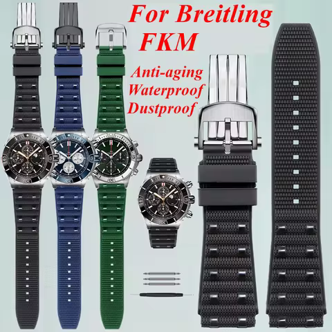 22mm Premium FKM Fluoro Rubber Watch Strap For Breitling Superocean Chronomat B01 Blackbird Avenger 