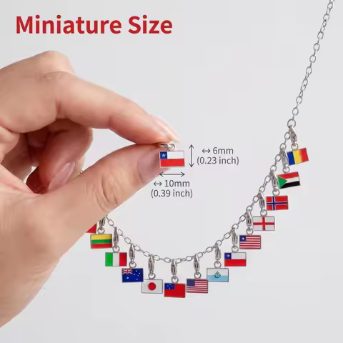 Country Flag Charms Bracelet Necklace Bagchain Pendants With Lobster Clasp Stainless Steel DIY Comme