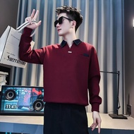 Contrast Color Lapel Sweatshirt Men's Spring Autumn Street Wear Top Long-Sleeved 2025 Handsome Men's
