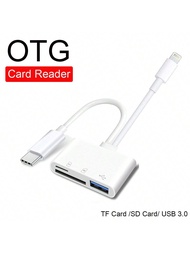 อะแดปเตอร์ USB-C/อุปกรณ์เสริม Lightning เข้า SD & TF Card + USB ใช้ร่วมกับได้ iPhone 16/15/14/13/12/