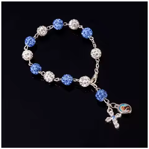 8mm pink crystal cross bracelet Catholic cross bracelet jewelry cross rosary bracelet. Random icon