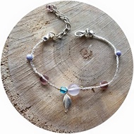 KNIT WITH LOVE 紫玉髓配銀樹葉  銀色手編手鍊