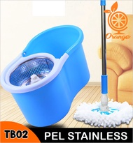 Spin mop serbaguna alat pembersih lantai 1 set pel dan 2 pcs kain pel MURAH TB02-STAINLESS