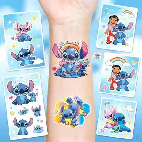 52TOYS 20~60Pcs/set Lilo & Stitch Tattoo Stickers Stitch Cartoon Tattoo Fake Body Art Tattoos Gift B