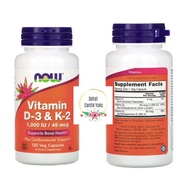 Now Foods Vitamin D-3 K-2, 45mcg 1,000 IU 120 Veg Capsules
