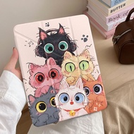 For iPad Case Y-Fold Transparent Acrylic With Pencil Slot Kitten Group Photo Air 6 5 4 10.9 Gen10 9t
