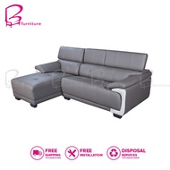 BFURNITURE Ageratum Casa Leather  L Shape Sofa Grey / Dark Brown Colour L shape sofa