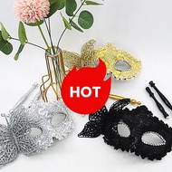 Masquerade Mask with Holding Stick, Venetian Half Face Mask for Women