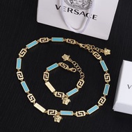 義大利時尚品牌Versace凡賽斯復古藍色琺瑯長方形項鍊 手鍊 代購服務