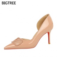 [7.5cm]BIGTREE Women's High Heels Stiletto9265-AK117French Style Sexy Square Buckle Side Hollow Pate