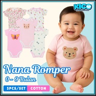 NANA ROMPER [0-9Bulan][5Helai] | Lengan Pendek | Boy Girl | 100% Cotton Premium | Unisex Snap Mudah