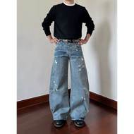 TIDE BEAR กางเกงยีนส์ขากว้างสไตล์วินเทจแบบอเมริกันสำหรับทุกเพศแฟชั่นสตรีทแวร์