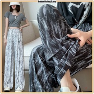 Ice Silk Baggy Flowy Pants Women Tie Dye Straight Cut Wide Leg Loose Casual High Waist Slack Pants W