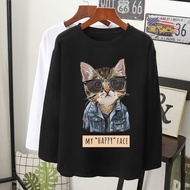  kucing happy face pki spec t-shirt lengan panjang labuh perempuan lelaki baju long sleeve women men/Muslimah