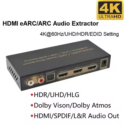 HD 2.0 Audio Extractor eARC/ARC 4K60Hz UHD HLG HDR Dolby Vision EDID Setting HDMI-compatible DTS HD