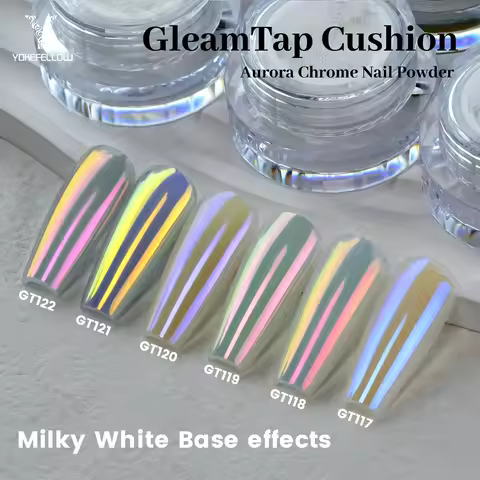 New YOKEFELLOW GleamTap Cushion Aurora Chrome Nail Powder 12Color Mermaid Aurora Effect Nail Art Gli