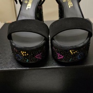 CHANEL滿版水晶logo高跟涼鞋