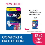 KOTEX Comfort & Protection Overnight Wing Pad 32cm (12sx2 Packs)-Sanitary Pad with 100% Leak Free Co