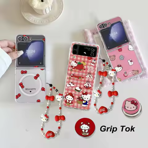Magsafe Helllo Kitty Y2K Chain Holder Wireless Charge Case for Samsung Z Flip 7 6 5 3 4 Samsung S25 