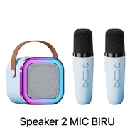 Speaker Mini Bluetooth 2 Mic One Set Full Bass Portable Wireless Karaoke Bisa Di Sambungkan Ke ponse