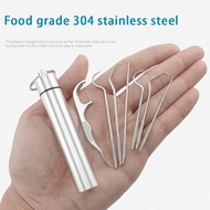 Mini 7-Piece Set Stainless Steel Dental Floss Toothpick 7-Piece Durable Hygienic Reusable Easy to Ca